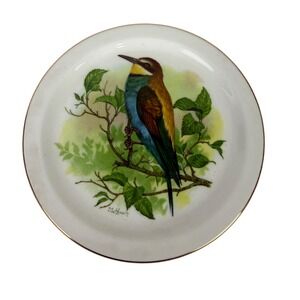Royal Vale Bone China Decorative Bird Plate E575 Made in England Gold Rim 6 Inch